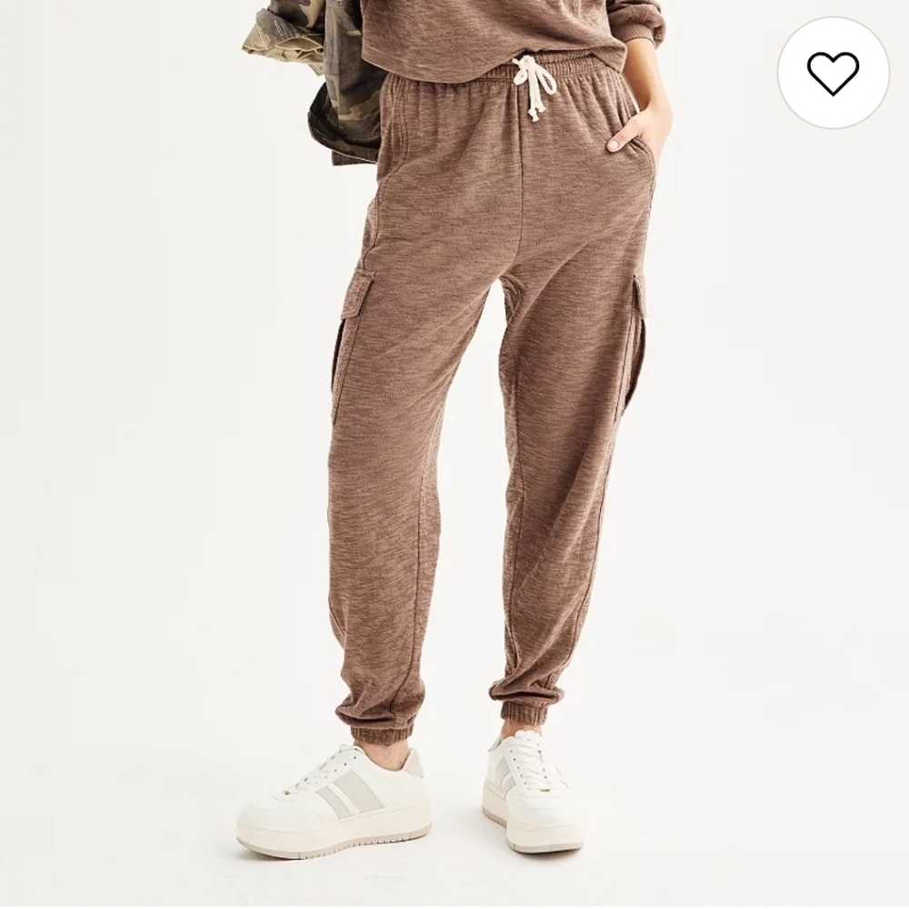 SO Kohl's Juniors' Doublecloth Cargo Joggers Pockets Stretch Chocolate Brown M